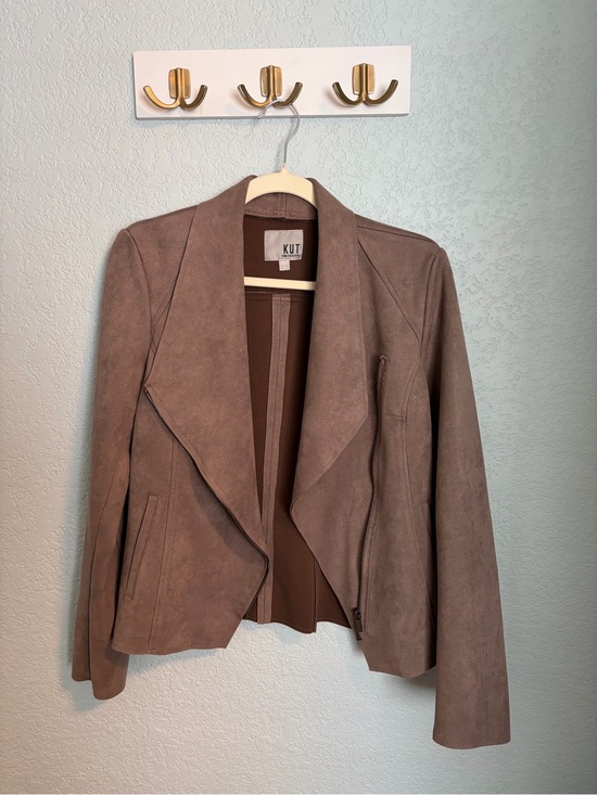Kut from the Kloth Jackets & Blazers - Kut from the Kloth Taupe Suede Open-Front Draped Jacket